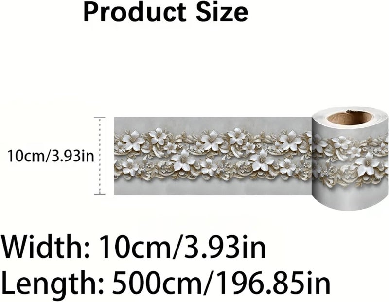 IOHEFY Beige Floral Wallpaper Border 196x4 Inch Peel and Stick Wall Border Removable Vinyl Wall Trim Elegant Damask Pattern for Living Room Bedroom Kitchen Home Decor - Image 4